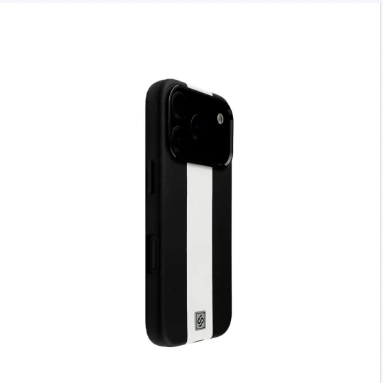 Sleek Black & White Stripe Magnetic Leather Rugged Phone Case