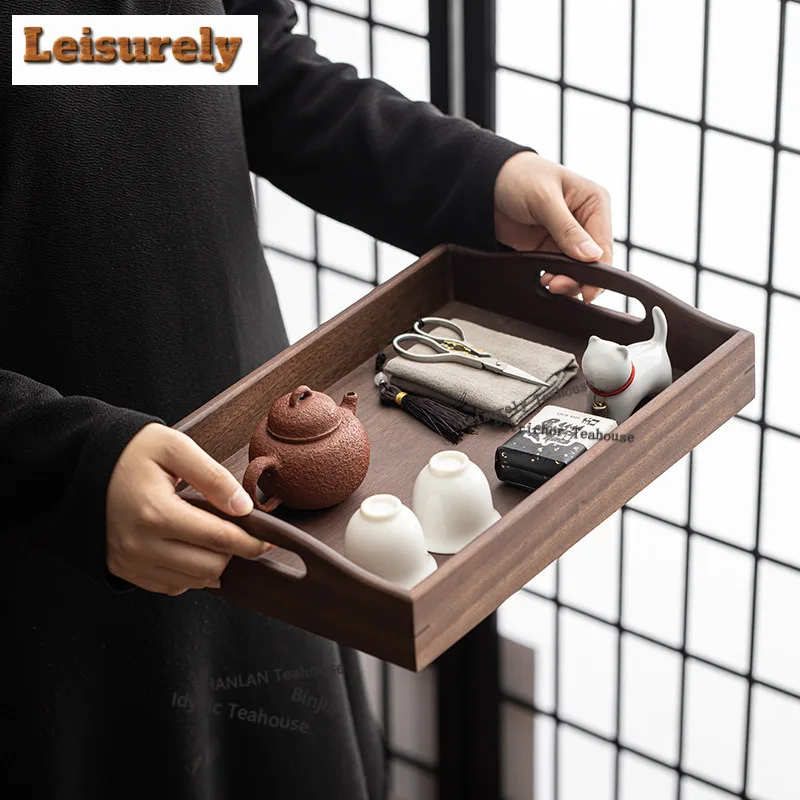 Walnut Double-ear Tea Tray Japanese Cuisine Table Coffee Storage Board Coffeeware Teaware Dishes For Serving Chinese Tea Set