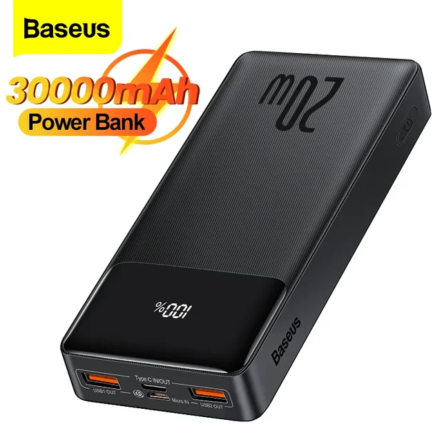 Baseus 30000mAh Power Bank PD 20W Portable Charging External Battery  Charger Pack 20000mAh Powerbank For iPhone