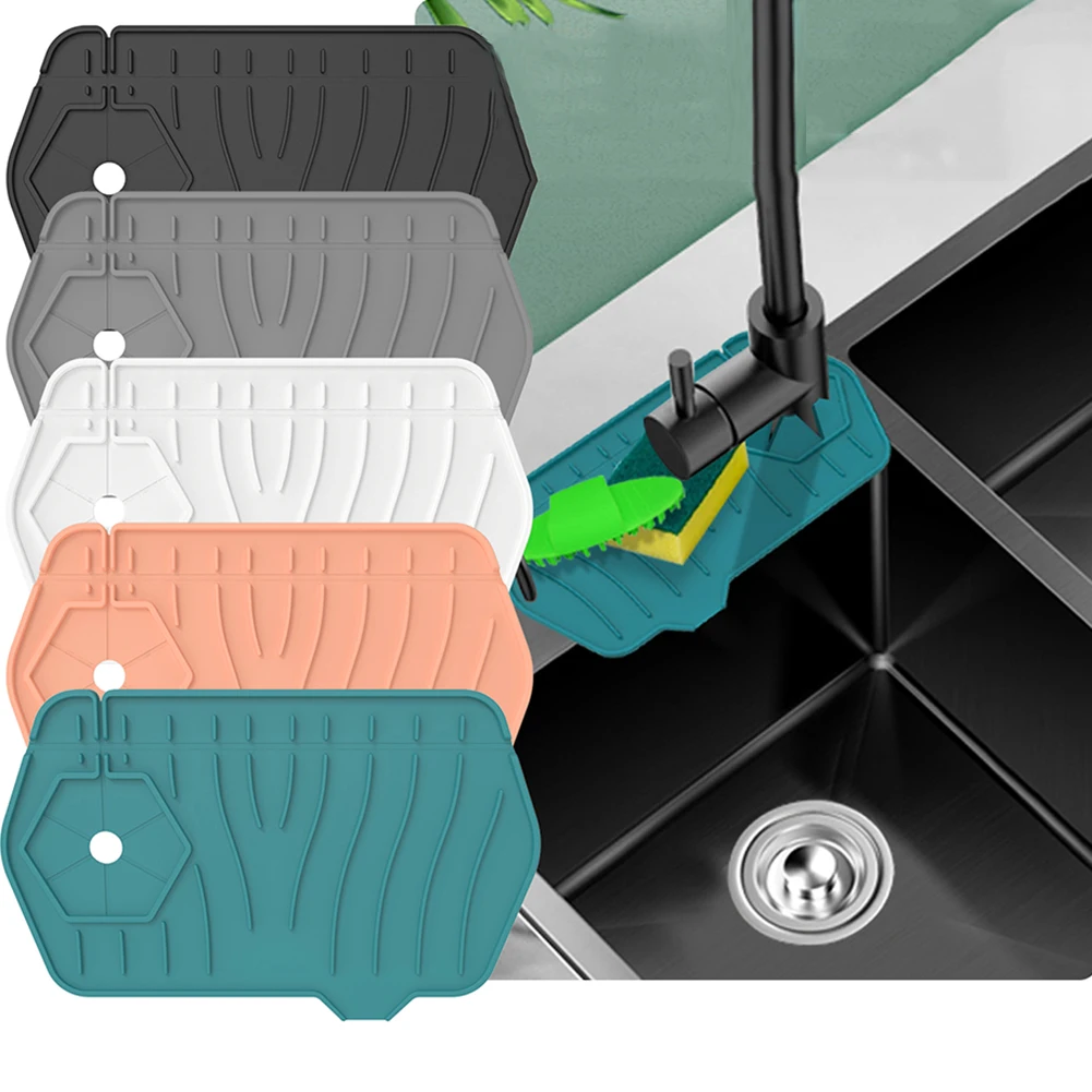 Kitchen Silicone Faucet Mat Sink Splash Guard Faucet Drainage Mat Drying Pad Kitchen Bathroom Double-sided Water Draining Pad faucet mat