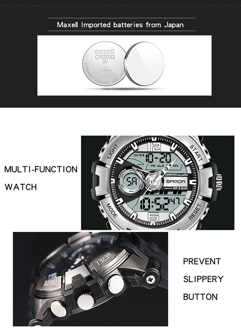 Sanda new male Sports Watch personality cool waterproof electronic watch fashion large dial double watch man watch