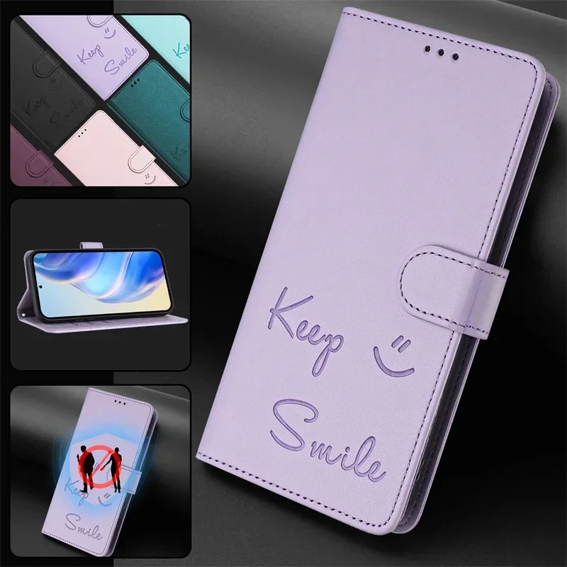 Luxurious Anti-Theft Leather Case with Smile Pattern Flip Shell
