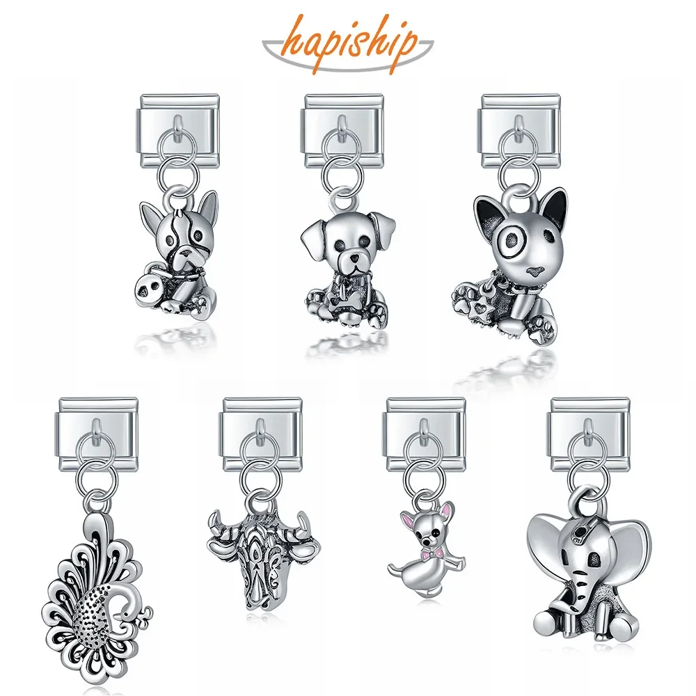 Hapiship nuevo Original Margarita perro vaca elefante pavo real eslabones italianos encanto ajuste 9mm pulsera fabricación de joyas de acero inoxidable DJ281