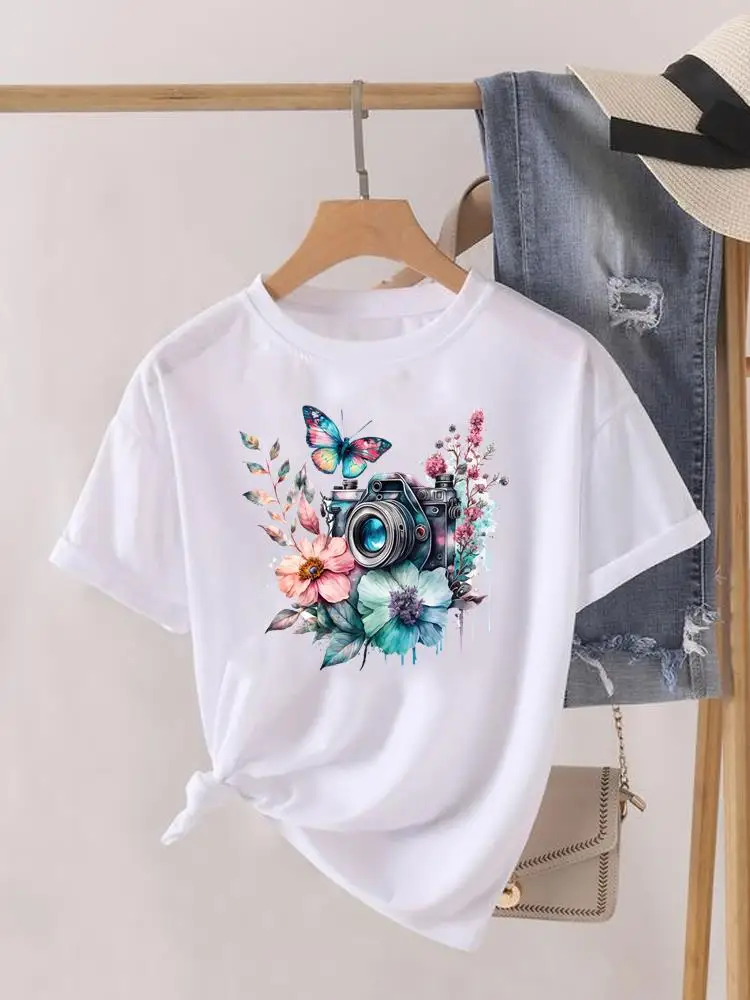 thumbnail image 1 of Camiseta estampada de manga corta para mujer, ropa con estampado de flores dulces de los años 90, Top para mujer, camiseta para mujer, ropa con cuello redondo, 1 of 5