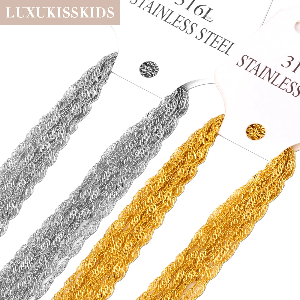 LUXUKISSKIDS Singapur Twisted Großhandel Ketten Halskette 10 teile/lose Golden/Stahl 2mm DIY Herstellung Kette 18 "20" 22 "24 zoll Kein Verblassen – Detail 2