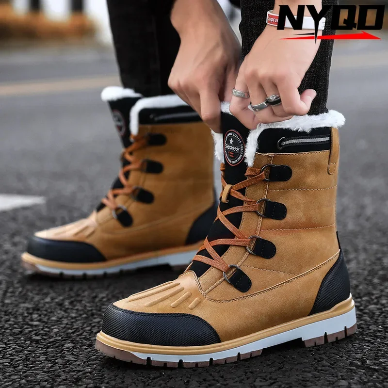 Winter oversized warm snow boots men fur integrated high top cotton shoes waterproof Khmer Shoe Male botas moto мотоцикл Сапоги