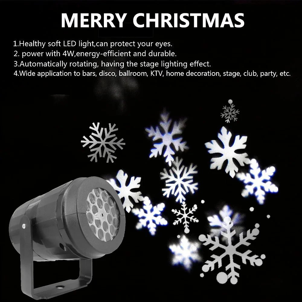 Description Picture 6 of itemChristmas Snowflake Pattern Projector Stage Spotlight Rotating Xmas Party New Year Holiday Gift For Outdoor Garden Decoration