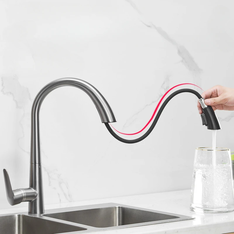 Kitchen sink gun gray hidden pull-out faucet