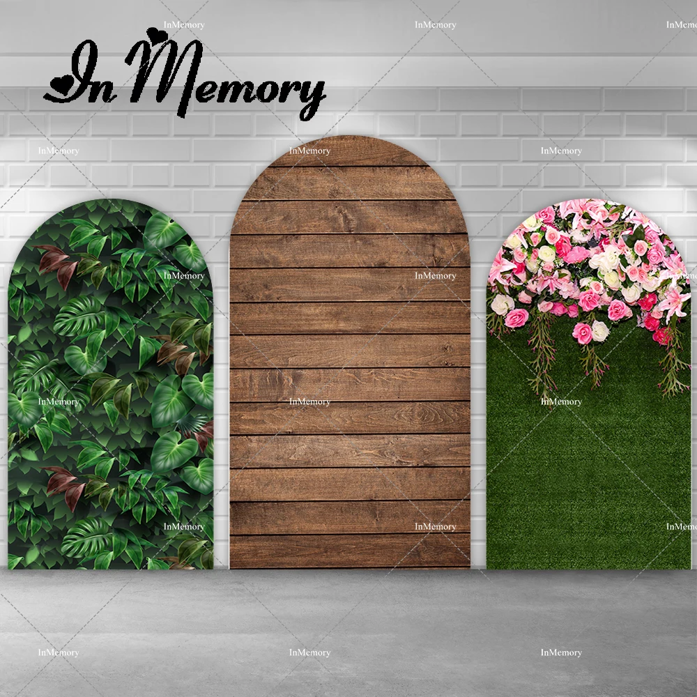 

Tropical Leaves Wood Green Grass Floral Wall Chiara Arch Backdrop Cover for Birthday Party Bridal Shower Wedding Backgrounds