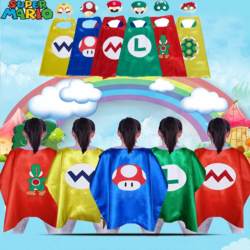 

Super Mario Kids Cos Cartoon Luigi Yoshi Parent-Child Interactive Double Layer Christmas Show Party Cape and Mask Holiday Gift