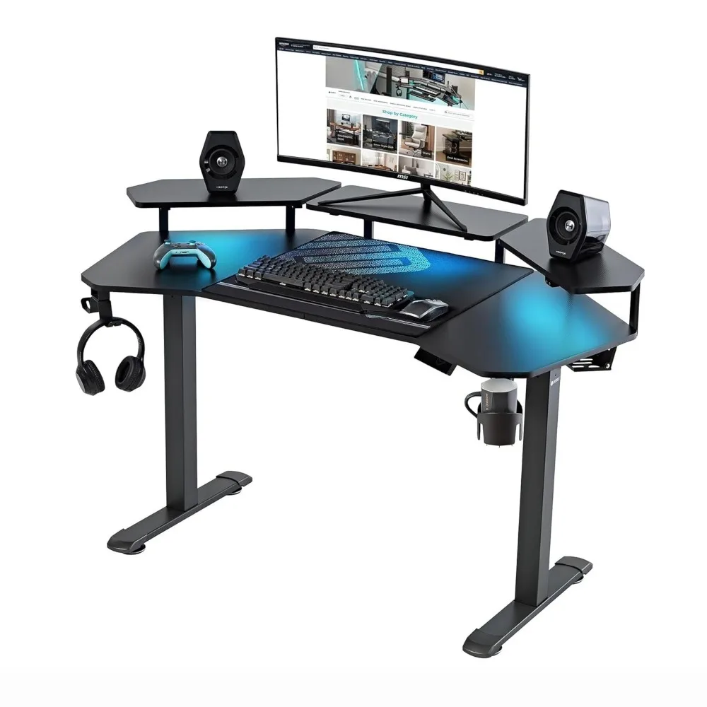 Electric Standing Gaming Desk with LED Shelf 2