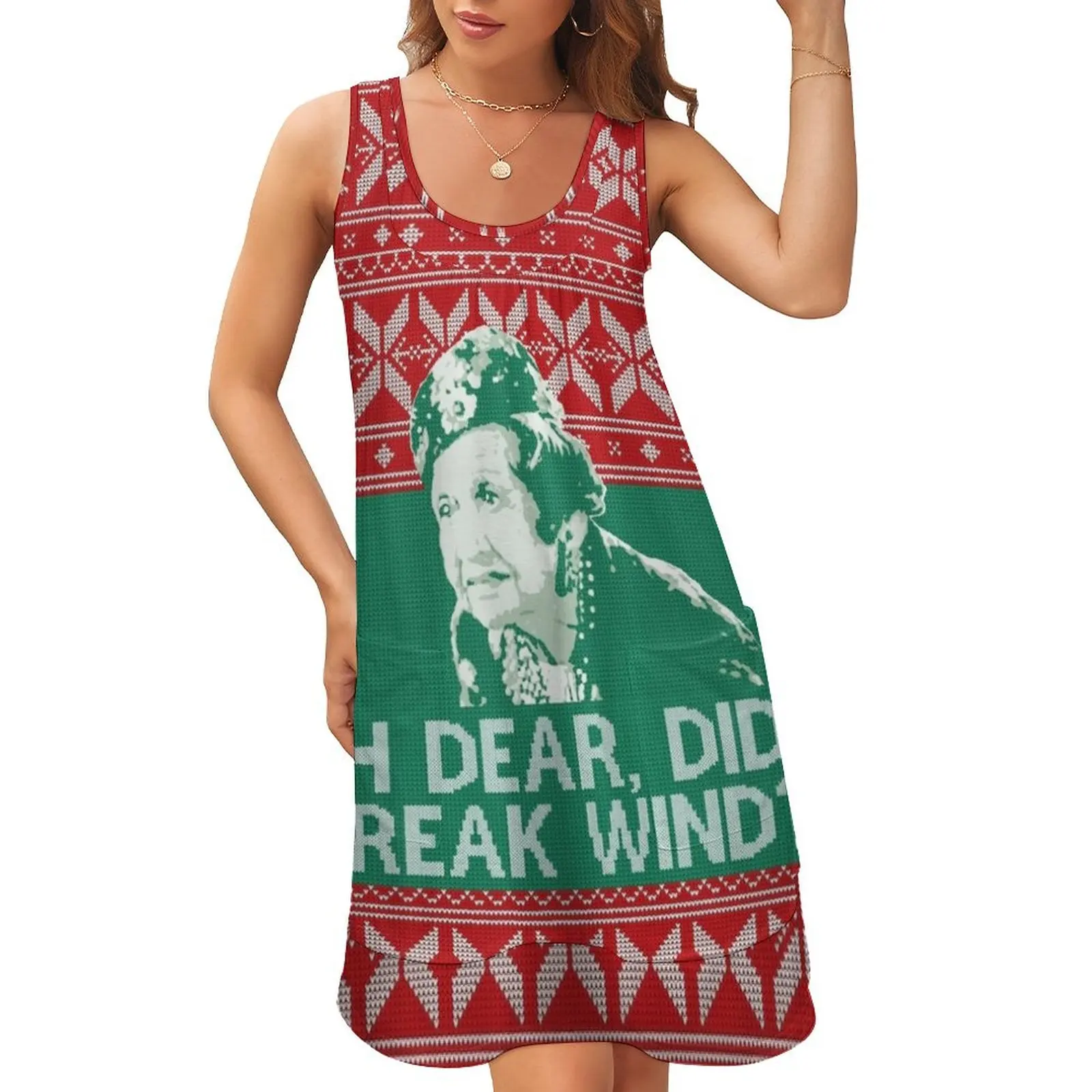 

Aunt Bethany - Ugly Sweater Sleeveless U-Neck Fake Two Piece Dress long dress women summer Prom gown Summer dresses for women