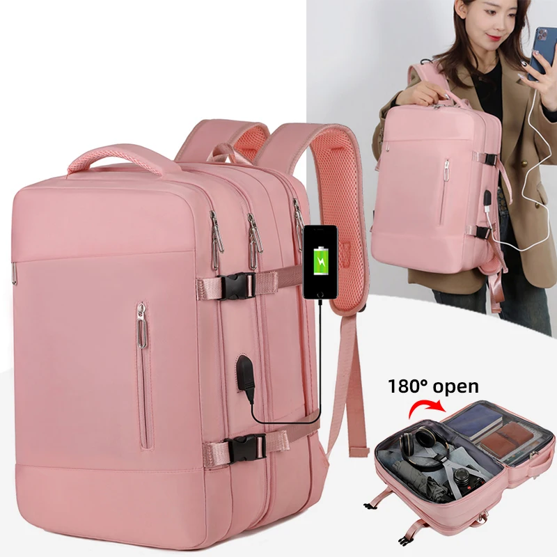 

Expandable Large Travel Backpack 180 Open 15.6 in Laptop Bag Women Business Trip Luggage Pack Carry On Students Schoolbag XA523C