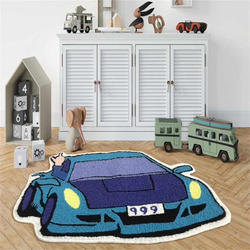 

Cartoon Entrance Doormats Absorbent BathMat Enthusiast Racing Car Shaped Tufting Rug Soft Tufted An-slip Floormat Sofa Feet Mat
