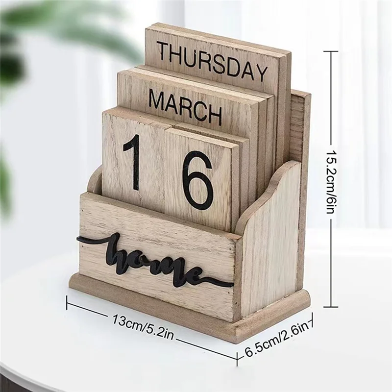 Calendario perpetuo Calendario in legno vintage con blocchi di legno per la scrivania dell'home office Decora ornamenti Settimana Mese Data Display-AT64 - immagine 5