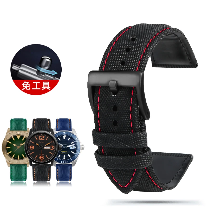Vibrant Multi-Color Unisex Canvas Watch Band Bracelet - Blue, Orange, Black, Red Lines