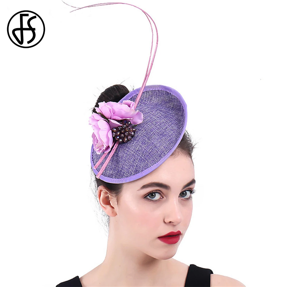 

FS Elegant Church Purple Pillbox Hats for Women With Flower Vintage Fascinators Lady Headdress Bridal Wedding Tea Party Cap 2023