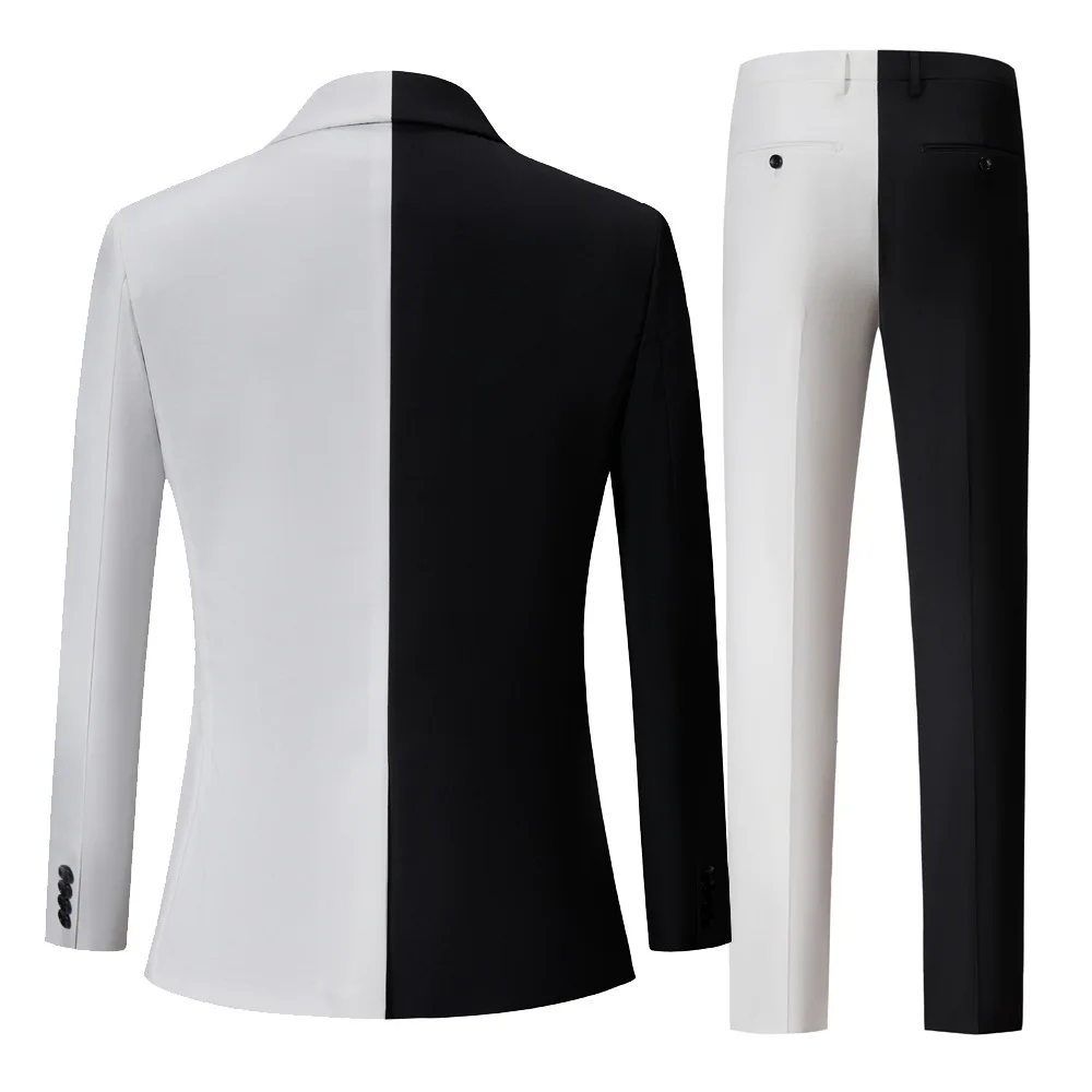 Fashion Elegant Men&lsquo;s Suit Business Black &White Contrast Color Suit / Male Slim Stage Party 2 Pcs Blazers Jacket Pants Sets