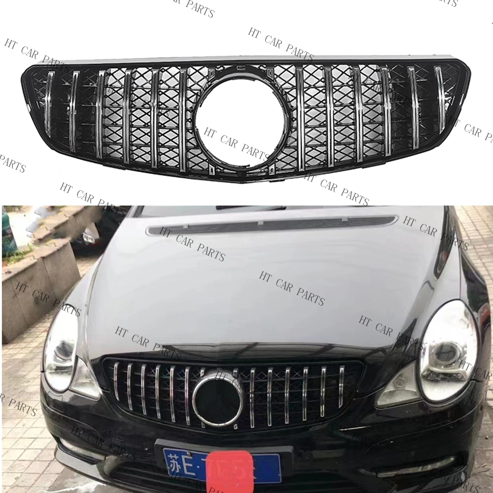 

For Mercedes Benz R Class W250 2005-2010 2005 2006 2007 2008 2009 2010 1 Piece Silver GT Style of Front Bumper Grille Mesh