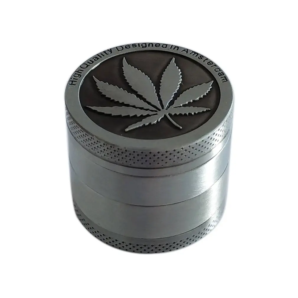Fashion Leaf Metal Herbal Tobacco Grinder 3/4 Layer With Pollen Catcher Free Scraper-Silver/Bronze/Rainbow |