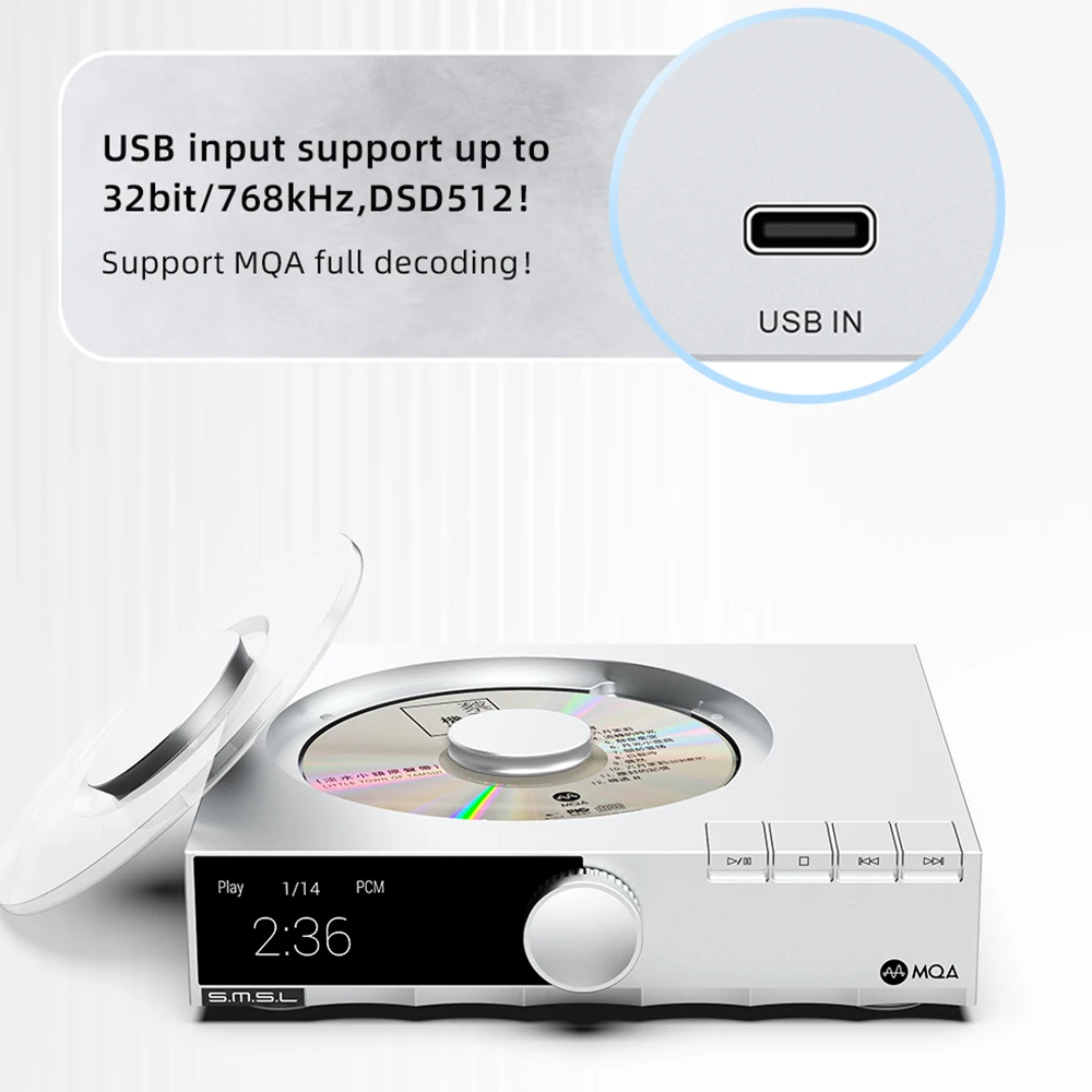 SMSL PL200T CD-ROM MQA-CD Transport Desktop Digital CD Player with External Clock