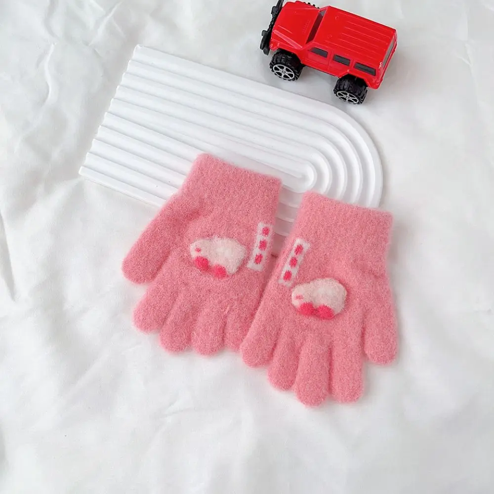 Winter Knitted Gloves Cartoon Warm Mittens Toddlers Outdoor Cartoon Pattern Cute Car Gloves For Kids Baby Girls