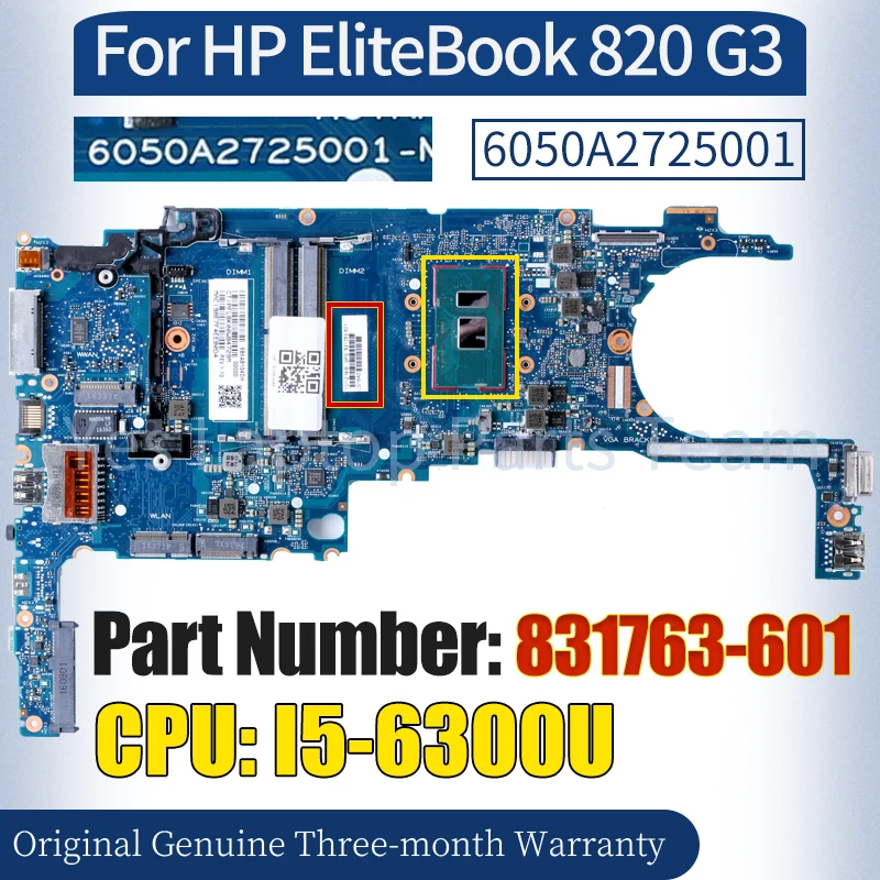 

6050A2725001 для HP EliteBook 820 G3 материнская плата для ноутбука 831763-601 SR2F0 I5-6300U 100% протестированная материнская плата для ноутбука