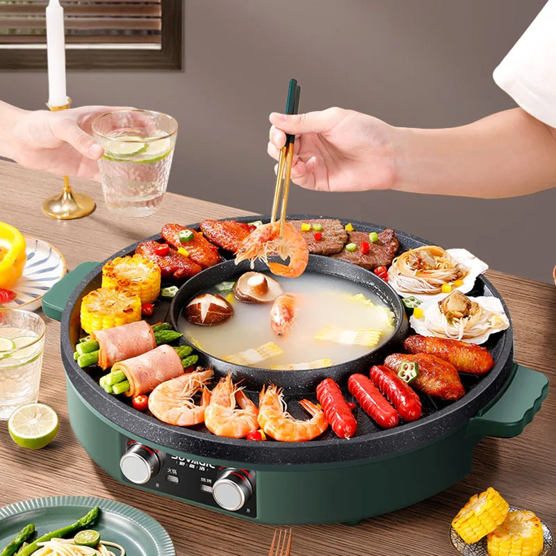 Barbecue Hot Pot Assortment Dish Double Electric Multifunction Chinese Hot  Pot Vegetable Food Christmas Fondue Chinoise Cookware
