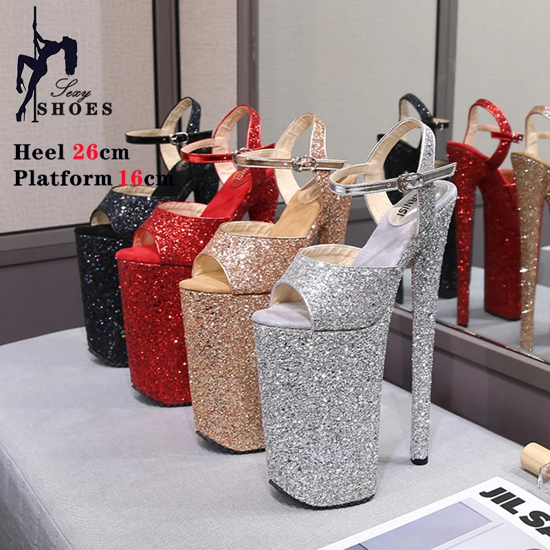 26CM Shiny Sequined Cloth High Heels Ultrahigh Heel Stripper Sandals Pole Dance Shoes New Peep Toe Party Models Stage Show Shoes
