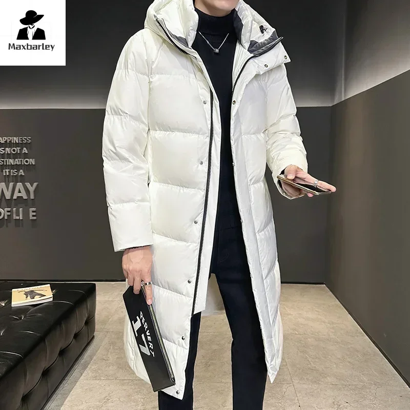 Winter Long Down Jacket Men's High Quality Thick Warm Hooded White Duck Down Coat Casual Snow Skiing Lightweight Puffer Jacket