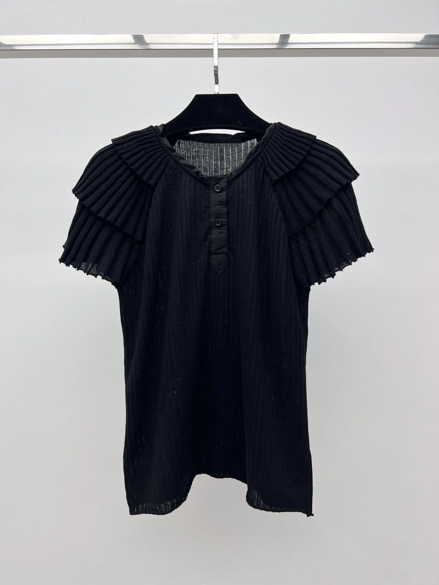 

Ruffle sleeve knitted sweater slim fit tailoring casual fashion 2023 summer new style 0317