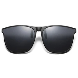 Vintage Polarized Photochromic Night Vision Anti - Glare Square Clip - On Sunglasses (Black)