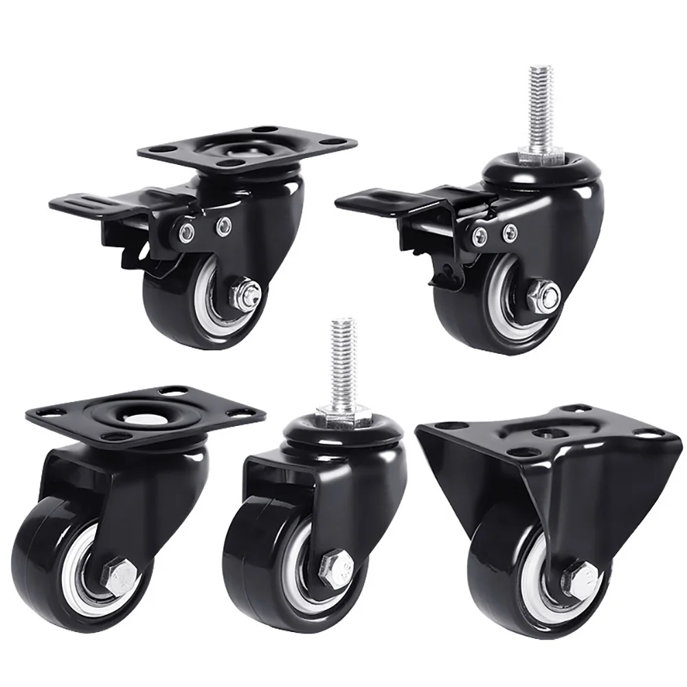 1.5-5 Inch Polyurethane Swivel Caster M6/M8-M12 Screw For Furniture Wheel Caster Wheels 360° Caster Wheel Industrial With Brake