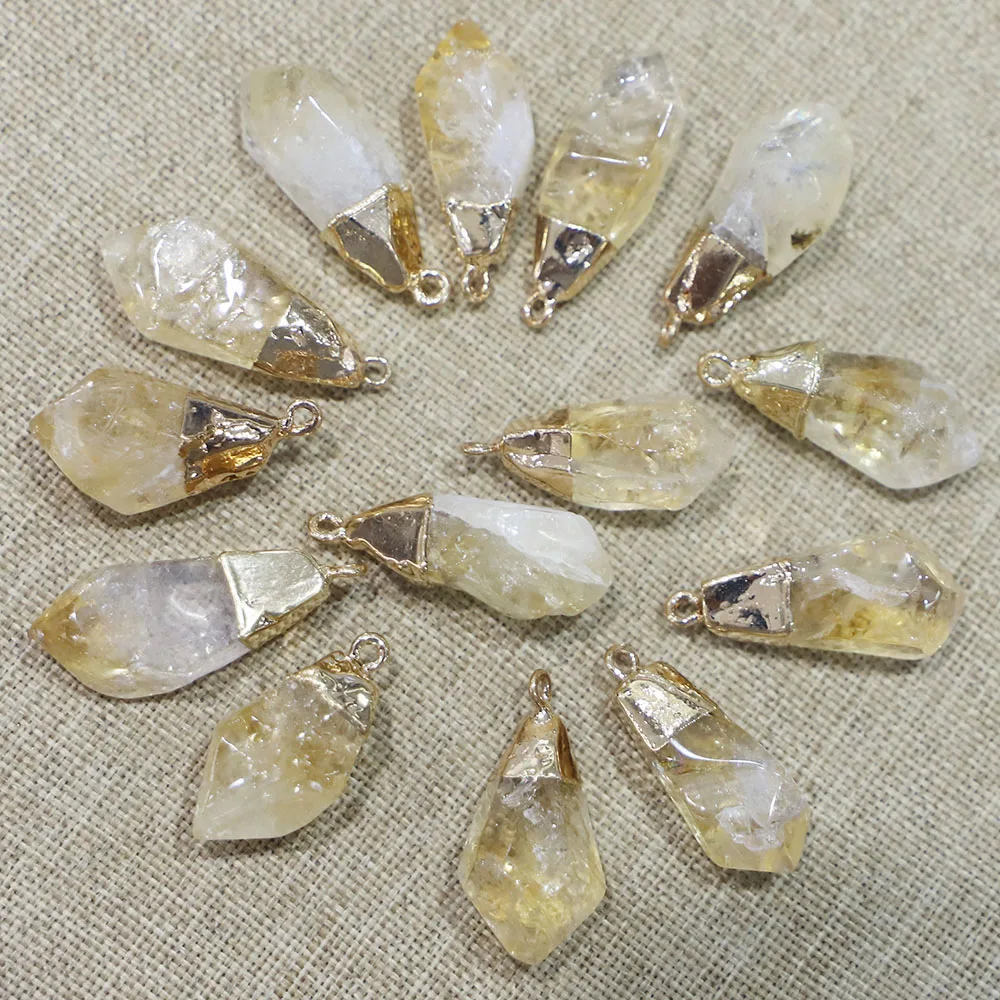 Natural Stone Topaz Gold Head Crystal Irregular Single Hole Necklace Pendant Earrings Fashion Simple Jewelry Accessories 5Pc/Lot