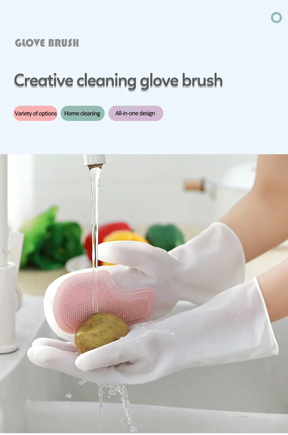 Description Picture 2 of item1pair Dishwashing Cleaning Gloves Magic Silicone Rubber Dish Washing Glove for Household Scrubber Kitchen Cleaning Scrub Gloves