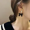 LATS Red Black Bowtie Earrings for Women Girls Simulated Pearl Cloth Bow Tie Earrings Jewelry Ear Accessories Beautiful Gifts