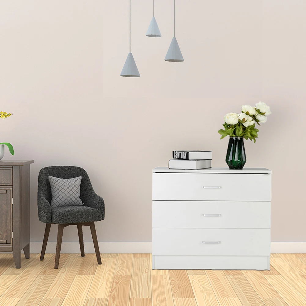 

White Cabinet Wood Simple 3-Drawer Dresser Bedside Cabinet Bedroom Furniture Nightstands Bedside Table