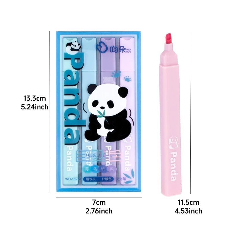 4pcs Panda Mild Color Highlighter Pens Set Square Barrel