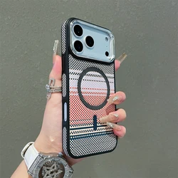 Slim Magnetic Striped Shockproof Case - Ultra Thin & Colorful Cover - iPhone 15 Plus (Pink)