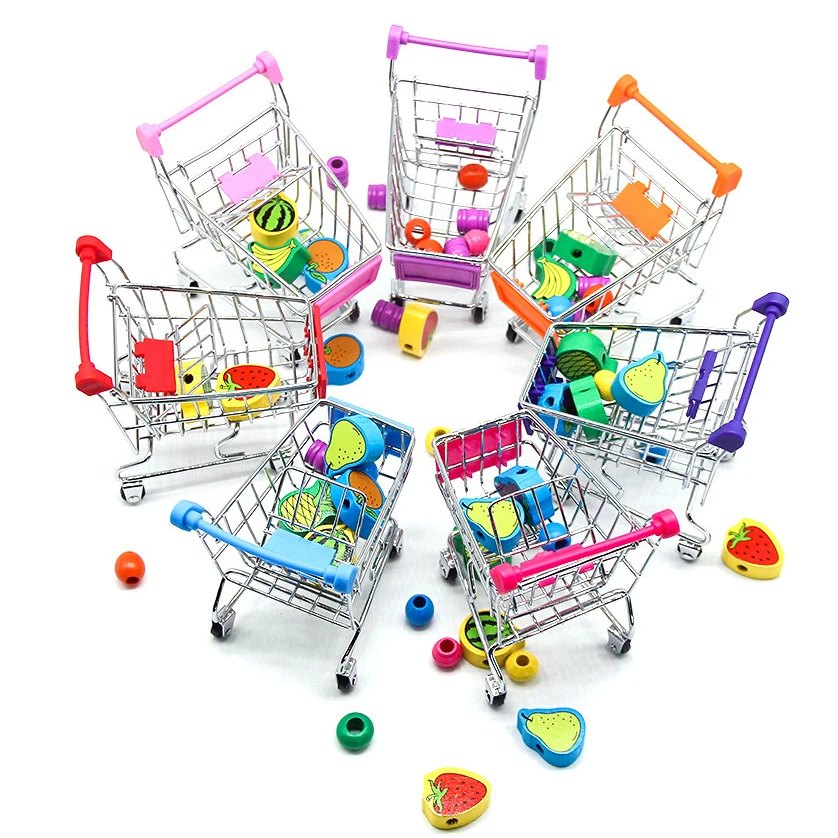 

Mini Shopping Cart Children's Simulation Supermarket Trolley Pretend Toys Children's Room Desktop Storage Basket Home Decoration