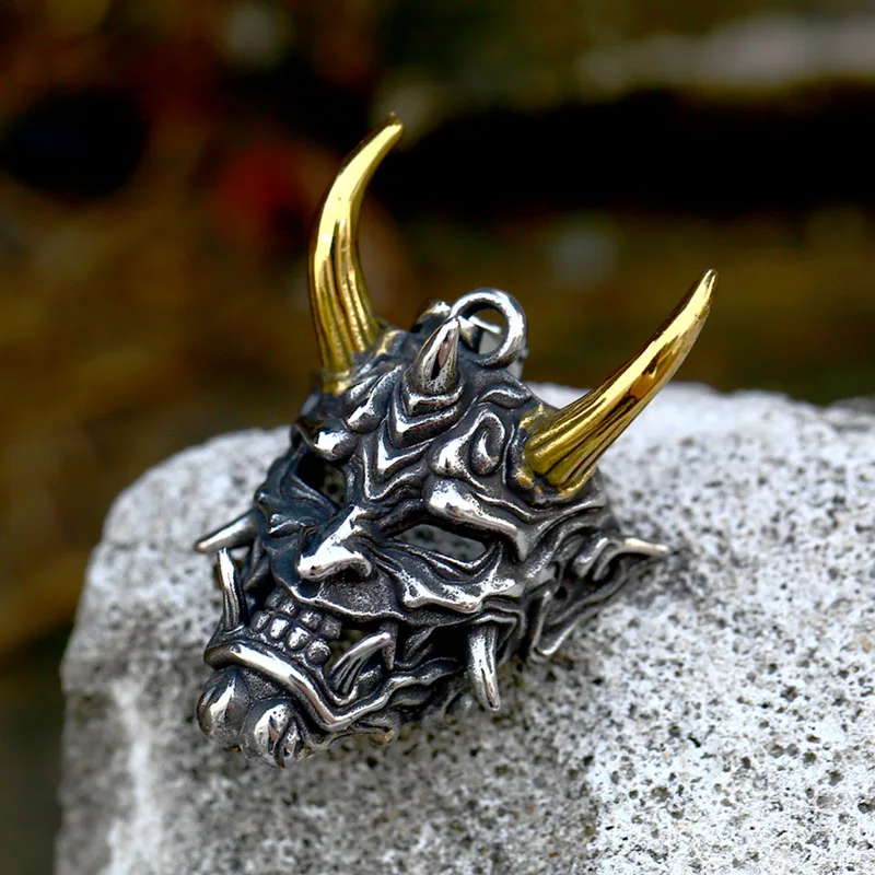 Japanese Ukiyoe 316 Stainless Steel Evil Oni Noh Hannya Ja Pendant