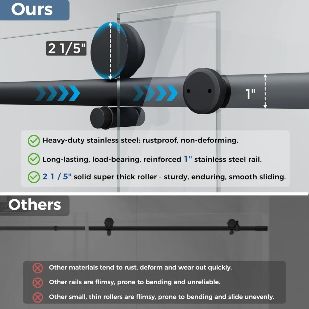 56-60" W x 59" H Frameless Sliding Bathtub Door,Tub Shower Door,Bathtub Shower Door, 5/16" (8mm)Clear Tempered Glass,Matte Black 4