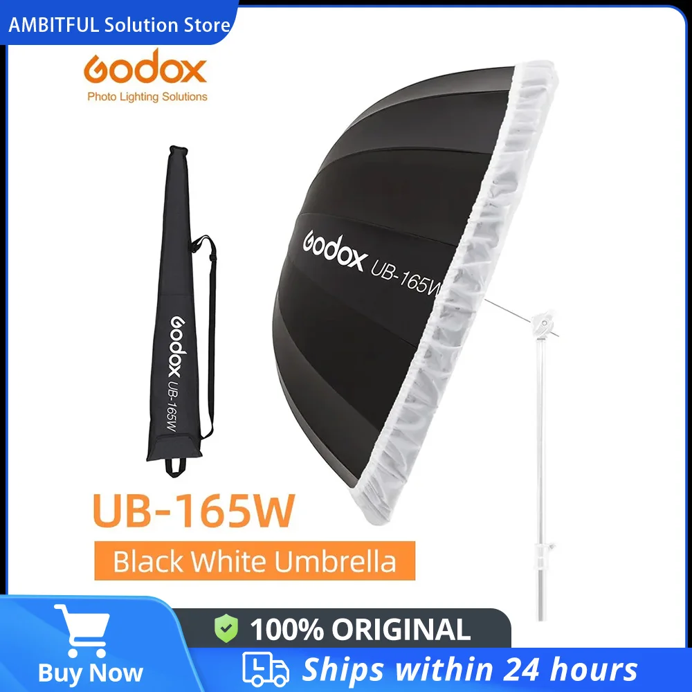 Godox UB-165W 65in 165cm Parabolic Black White Reflective Umbrella Studio Light Umbrella with Black Silver Diffuser Cover Cloth