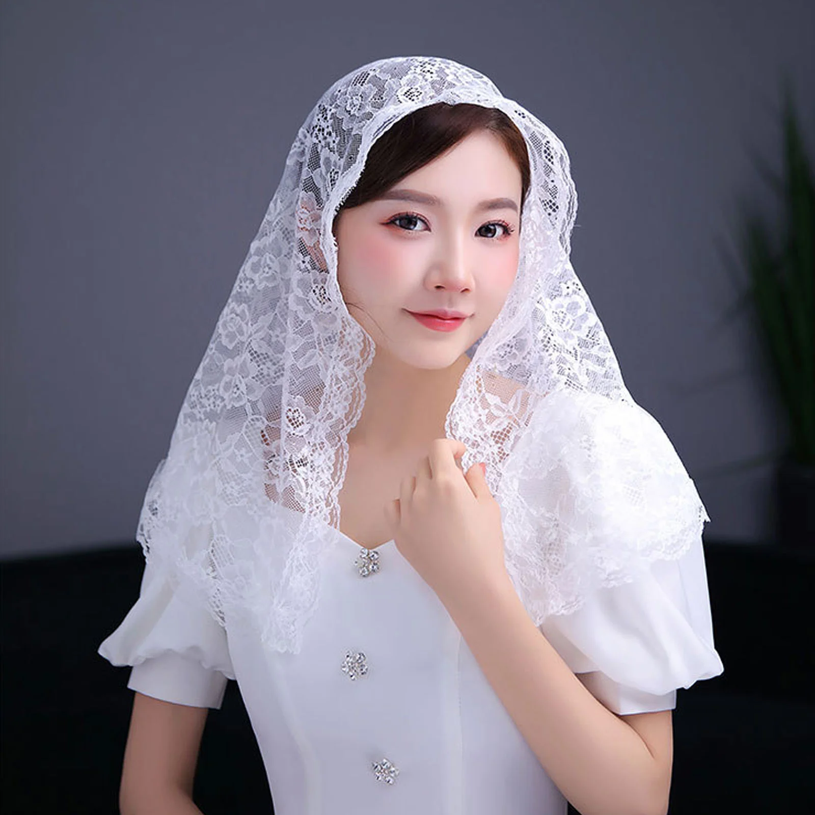 

Veil Headdress Wedding Bridal Mantilla Floral Lace Tiara Mantilla Bride Short Scarf Flowers Church