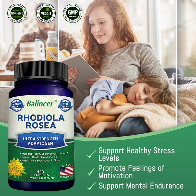 

Rhodiola Rosea 120 Capsules Nootropic Brain Supplement for Memory and Focus - Healthy Energy Levels and Mood - Non-GMO