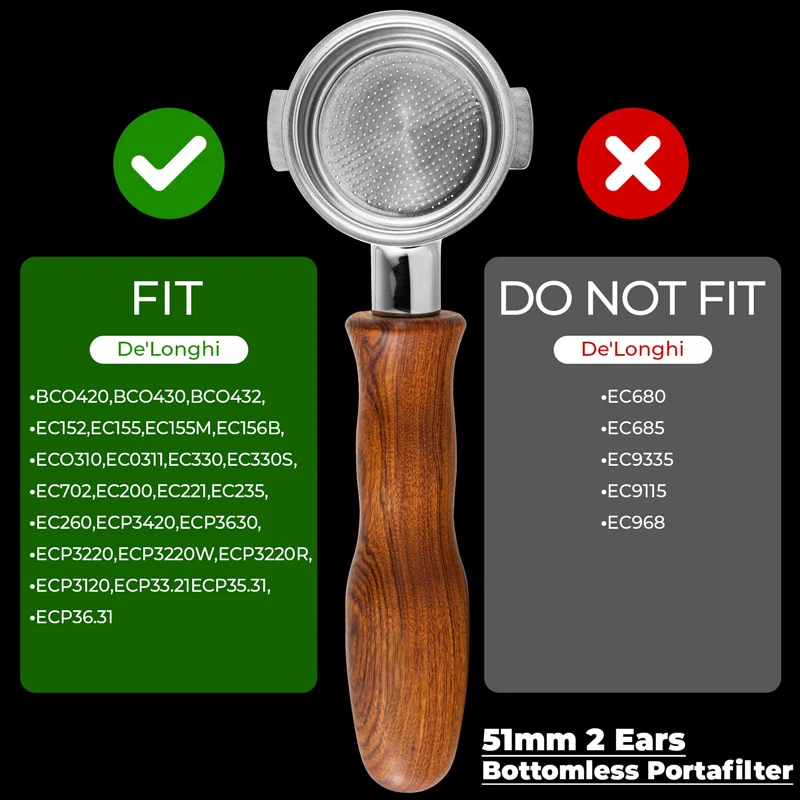 51mm ears Bottomless Portafilter for Delonghi Stilosa EC260BK