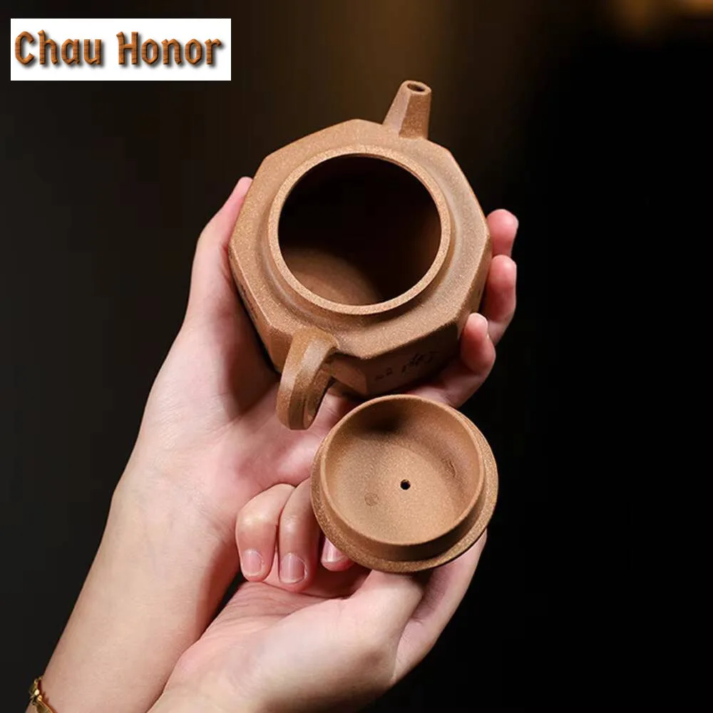 200ml Chinese Yixing Purple Clay Teapot Master Handmade Beast Lion Tea Kettle Raw Ore Old Section Mud Octagon Pot Zisha Tea Set