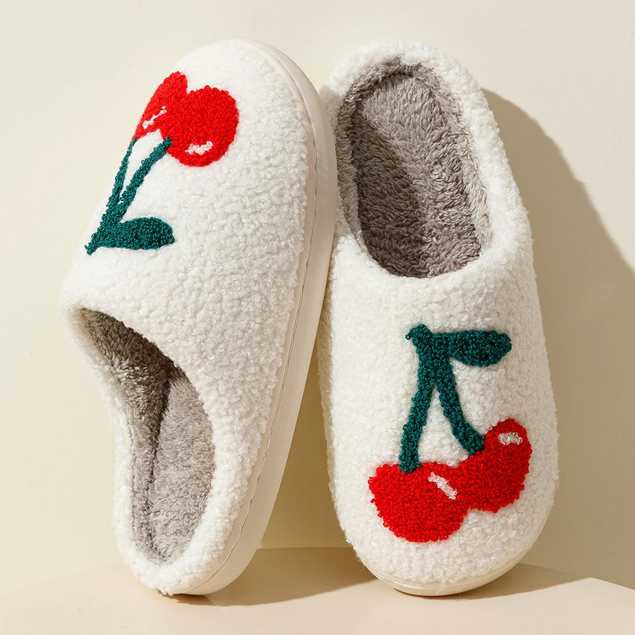 Women Winter Big Cherry Cute Cartoon Fruit Warm Home Slippers Indoor Soft Sole Comfortable Wrap Mute Bedroom Shoes Student 4