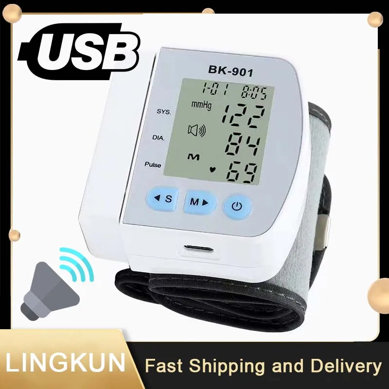 English Voice Smart LCD Screen Broadcast Wrist Blood Pressure Monitor Digital Automatic BP Tonometer Heart Rate Sphygmomanometer