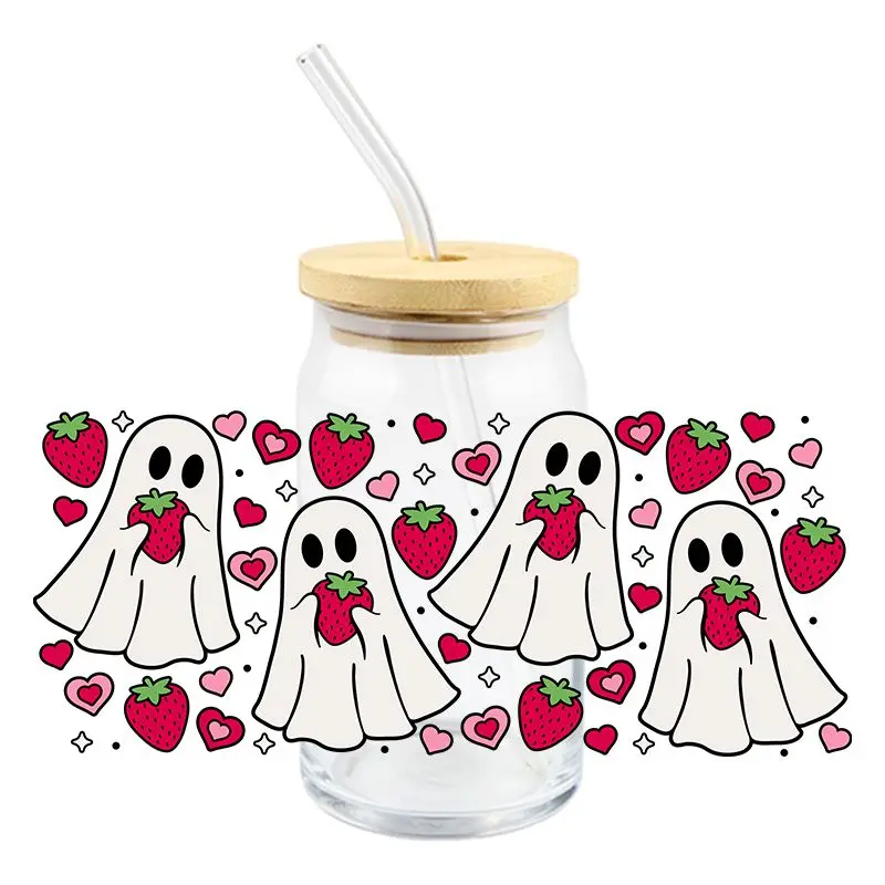 Halloween Ghost UV DTF Wrap Transfer Stickers Cute Cartoon Design Waterproof Wrap For Glasses Cups Decal Easy To Use